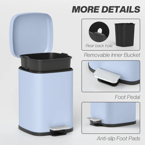12L Metal Kitchen Bin – Light Blue - 12L Modern Boxy Metal Home Kitchen Bin-L