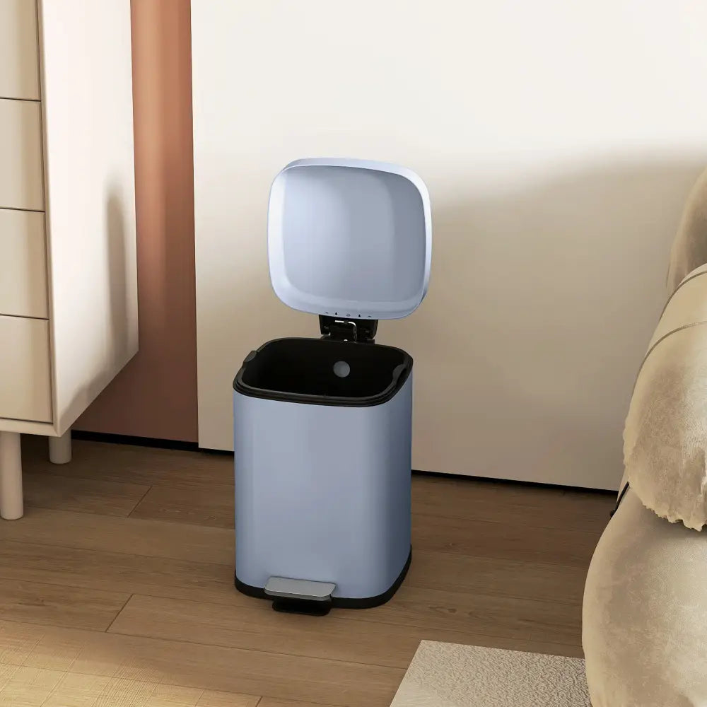 12L Metal Kitchen Bin – Light Blue - 12L Modern Boxy Metal Home Kitchen Bin-L