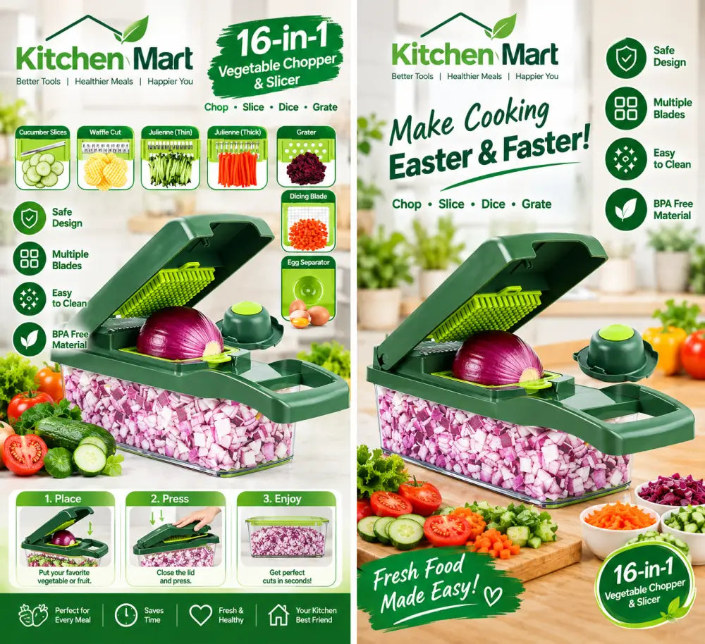 16-Piece Multi-Function Vegetable Chopper Slicer & Dicer Set - Vegetable Chopper