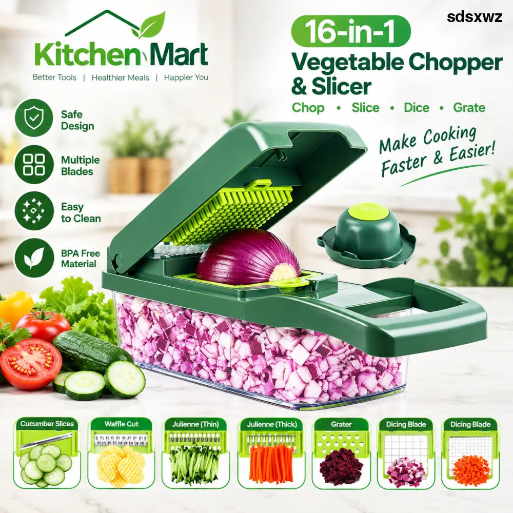 16-Piece Multi-Function Vegetable Chopper Slicer & Dicer Set - Vegetable Chopper