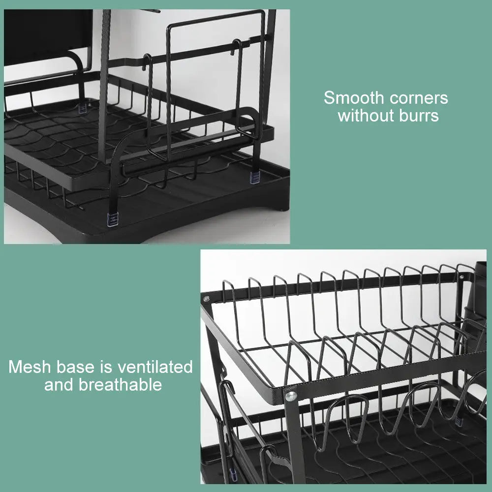 2-Tier Dish Drainer with Drip Tray & Cutlery Holder - 2 TIER DISH DRAINER RACK