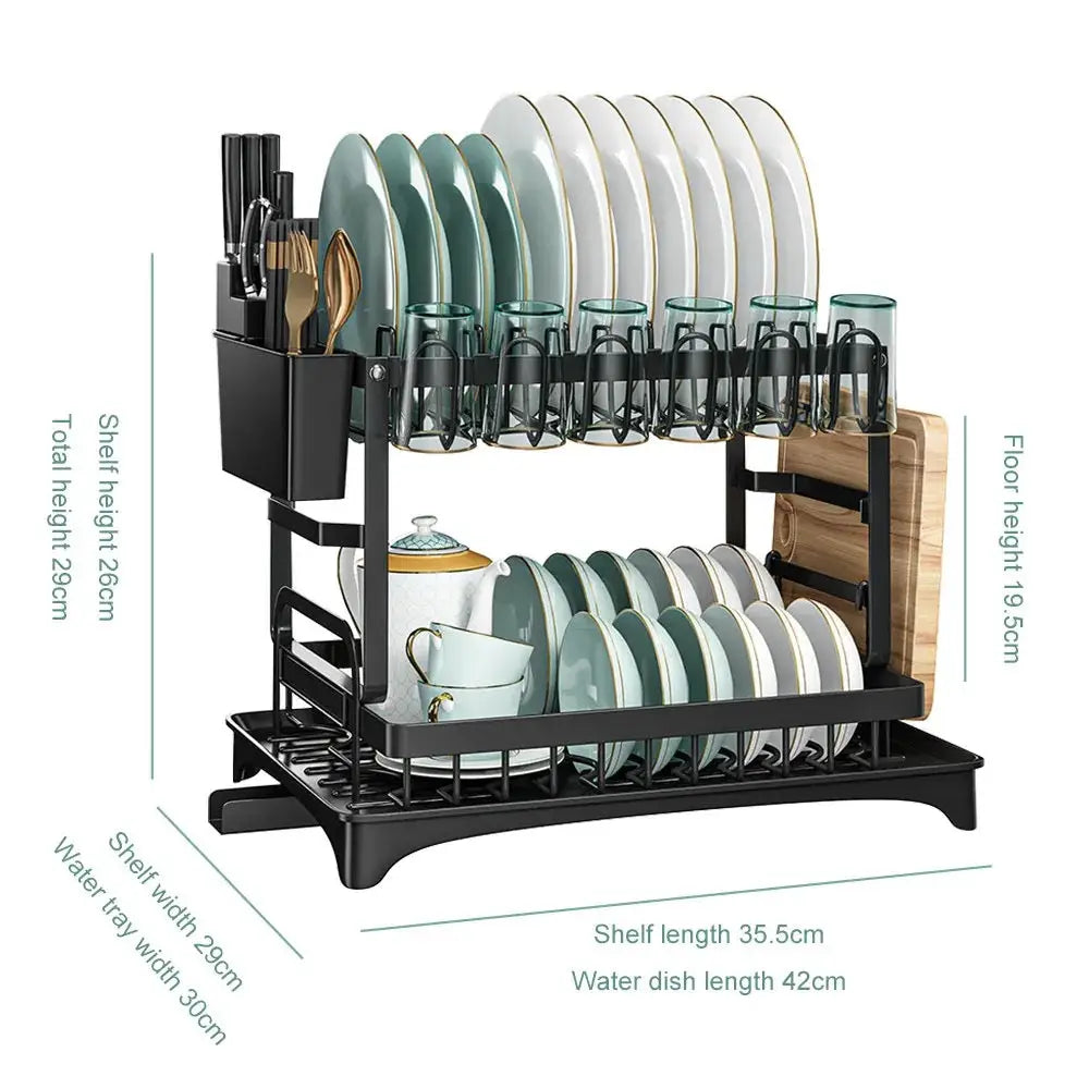 2-Tier Dish Drainer with Drip Tray & Cutlery Holder - 2 TIER DISH DRAINER RACK