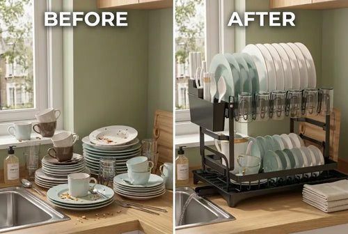 2-Tier Dish Drainer with Drip Tray & Cutlery Holder - 2 TIER DISH DRAINER RACK