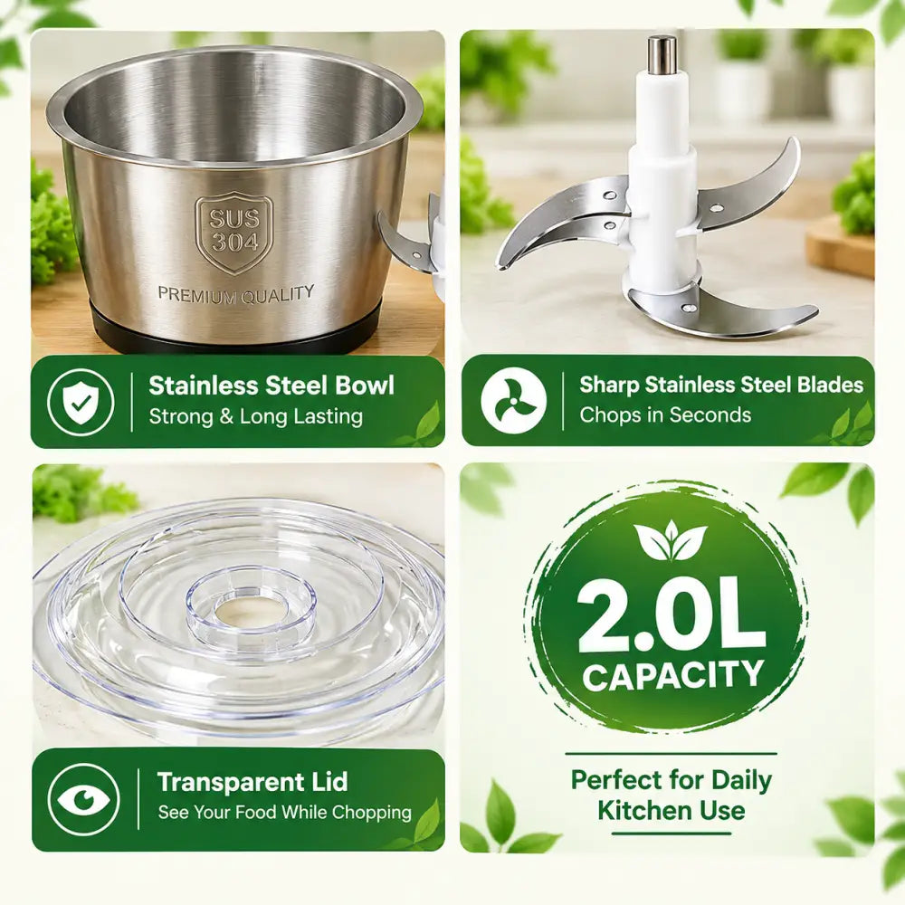 2L Stainless Steel Manual Food & Vegetable Push Chopper - Manual Food Chopper