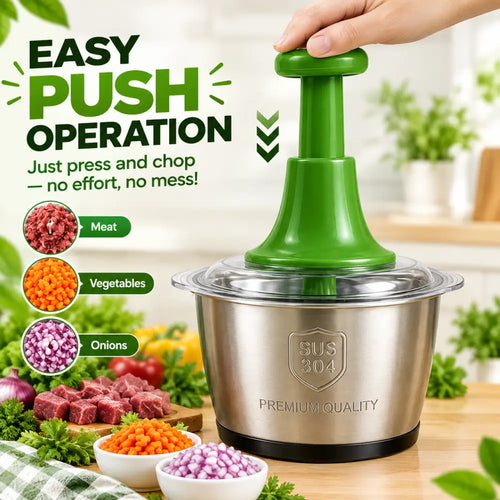 2L Stainless Steel Manual Food & Vegetable Push Chopper - Manual Food Chopper