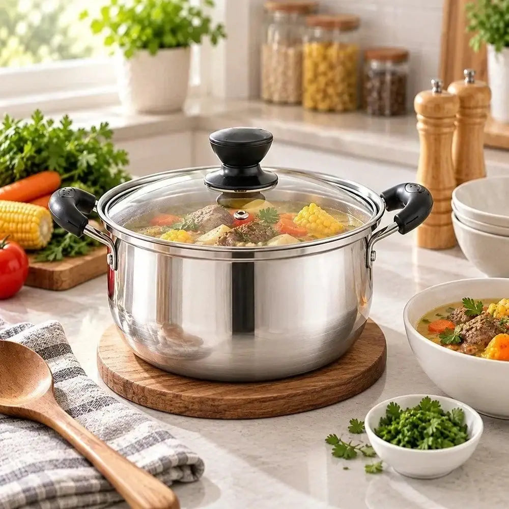 3-Piece Stainless Steel Cookware Set with Glass Lids - 3pcs - Cookware