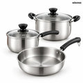 3-Piece Stainless Steel Cookware Set with Glass Lids - 3pcs - Cookware