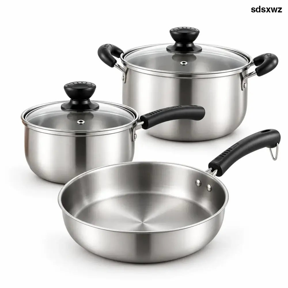 3-Piece Stainless Steel Cookware Set with Glass Lids - 3pcs - Cookware