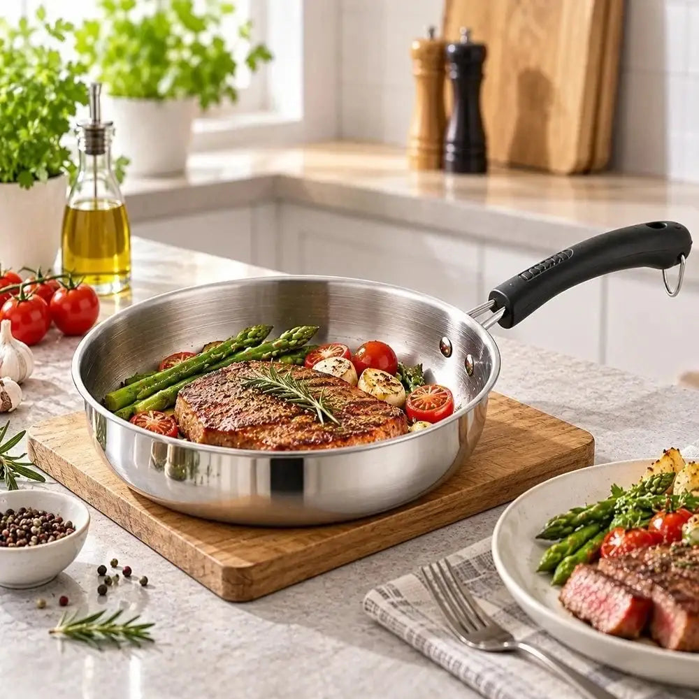 3-Piece Stainless Steel Cookware Set with Glass Lids - 3pcs - Cookware