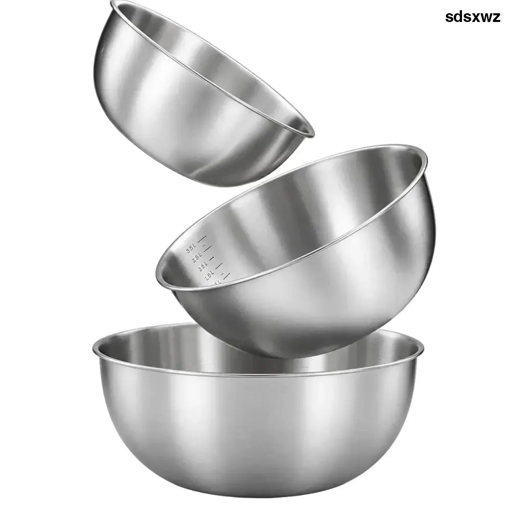 3-Piece Stainless Steel Mixing Bowl Set with Scale - 3 Sizes - Kitchen Tools & Gadgets