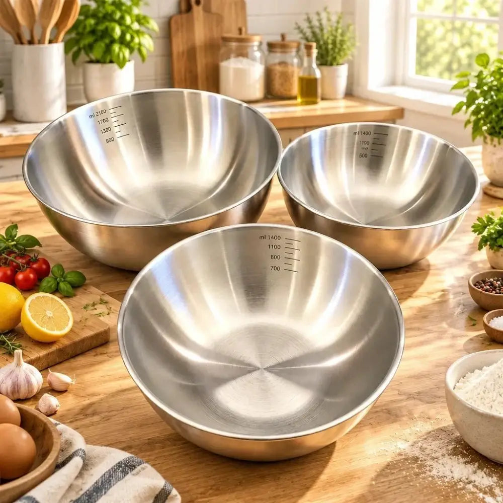 3-Piece Stainless Steel Mixing Bowl Set with Scale - 3 Sizes - Kitchen Tools & Gadgets