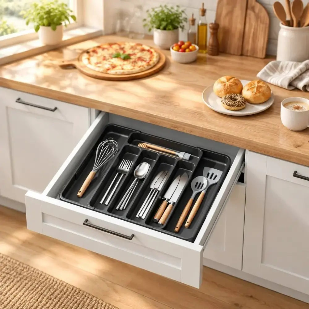 Adjustable Expandable Drawer Organizer - Black - Kitchen Organization