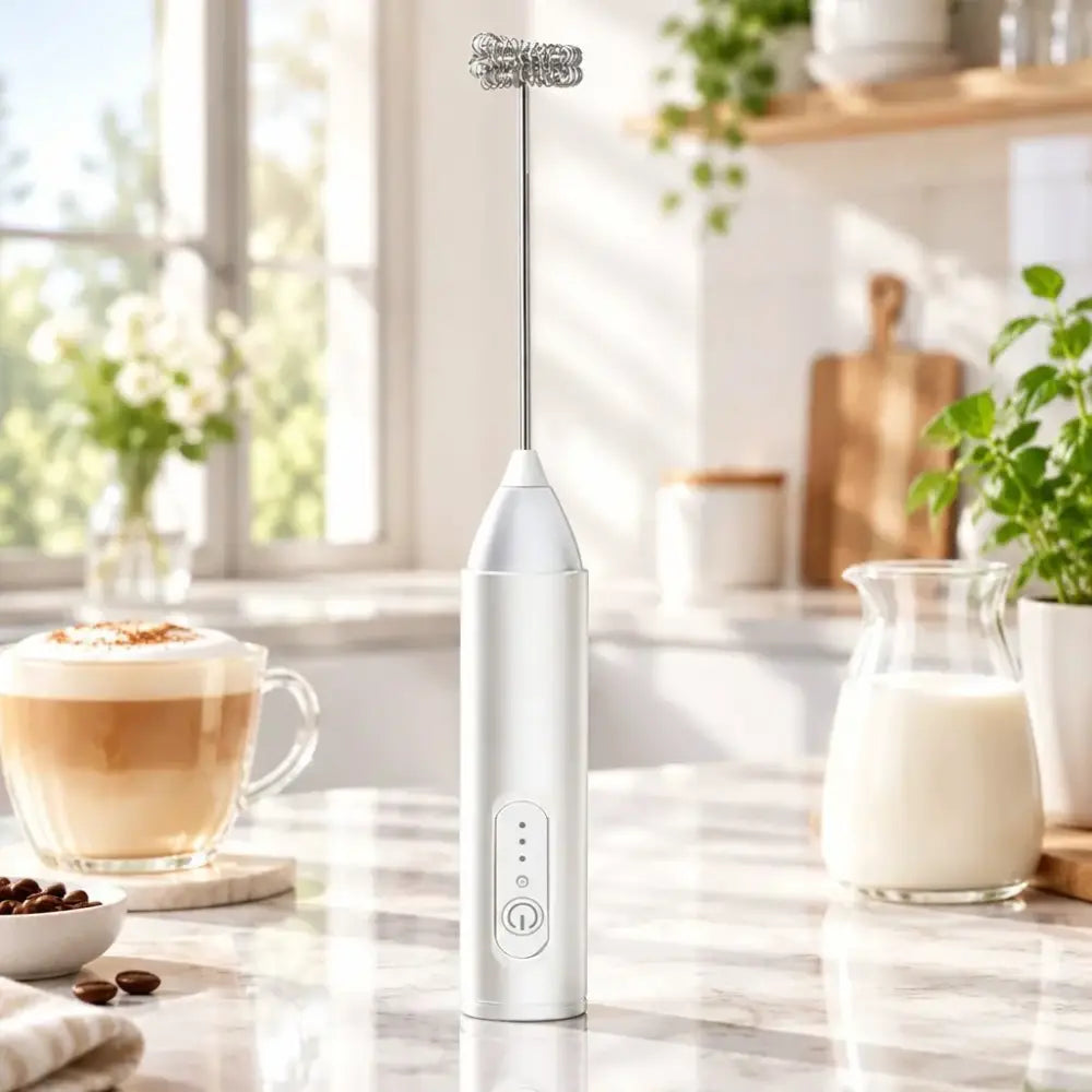Electric Milk Frother & Foam Whisk for Coffee - White - Kitchen Tools & Gadgets