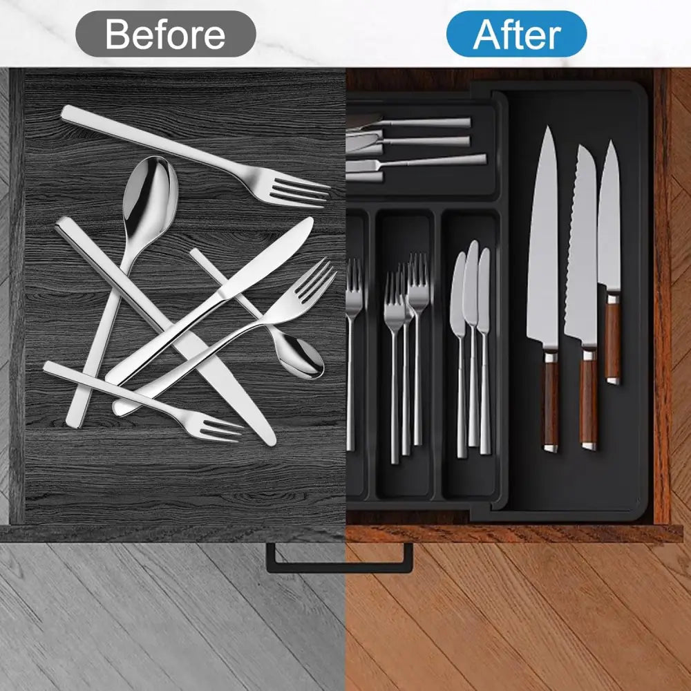 Extendable Cutlery Tray – Adjustable Kitchen Drawer Organiser - 1pcs - Extendable Cutlery Tray Kitchen Drawer O