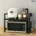 Extendable Microwave Shelf & Kitchen Storage Rack - A - Black Single-layer Double Bar With 6 Hoo