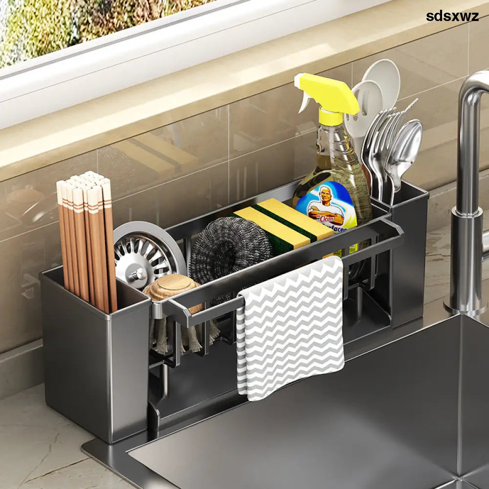 Kitchen Sink Caddy & Sponge Organiser - Multifunctional Sink Sponge Draining Rac