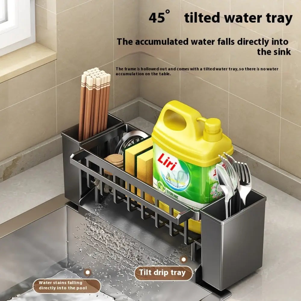 Kitchen Sink Caddy & Sponge Organiser - Multifunctional Sink Sponge Draining Rac