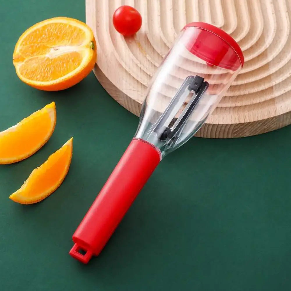 Multifunctional Kitchen Peeler with Storage Tube – Vegetable & Fruit Peeling Tool - Red - Kitchen Peeler