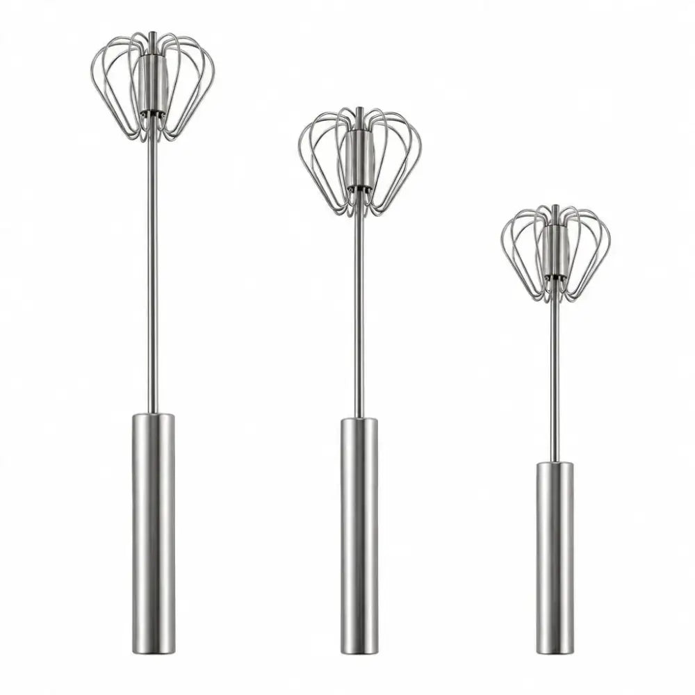 Self-Turning Stainless Steel Hand Whisk - 3 Pieces - Kitchen Tools & Gadgets