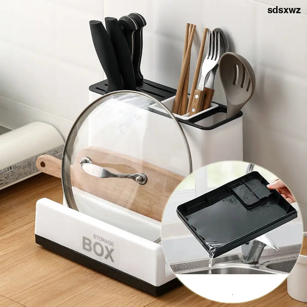 Tableware Storage Holders Kitchen Knife Plastic Storages Racks For Kitchen Convenience Cabinet Kitchen Gadgets - White