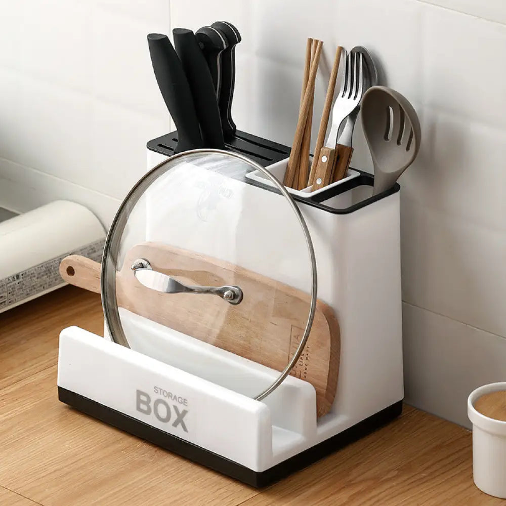 Tableware Storage Holders Kitchen Knife Plastic Storages Racks For Kitchen Convenience Cabinet Kitchen Gadgets - White
