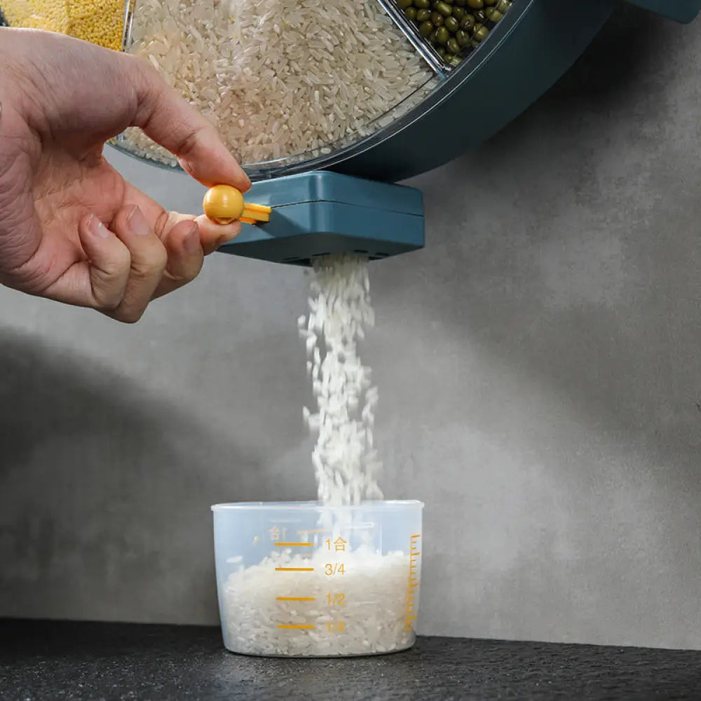 Wall-Mounted Grain Dispenser Compartments Dry Food Dispenser Rotating Cereal For Kitchen Gadget - Kitchen & Dining