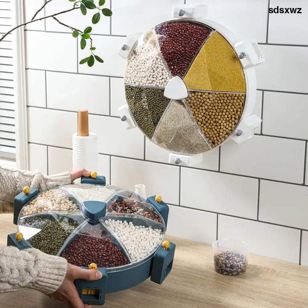 Wall-Mounted Grain Dispenser Compartments Dry Food Dispenser Rotating Cereal For Kitchen Gadget - Kitchen & Dining